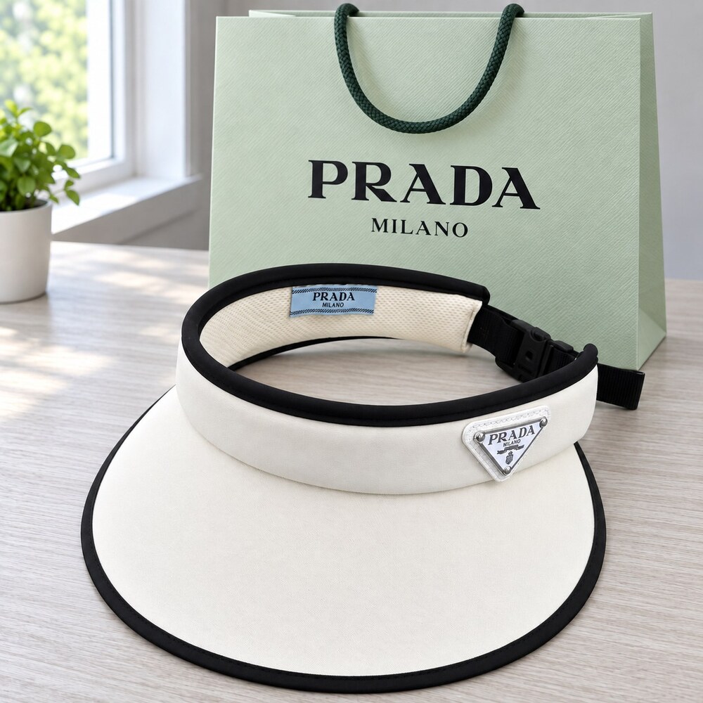 Prada White Black Trim Sun Visor